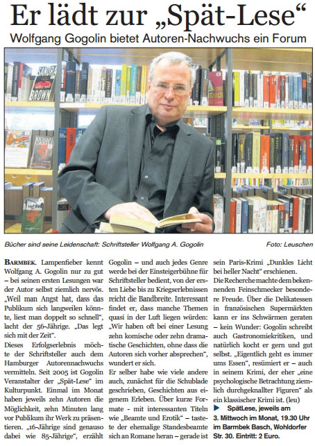 Das Hamburger Wochenblatt über die Spät-Lese mit Wolfgang A. Gogolin